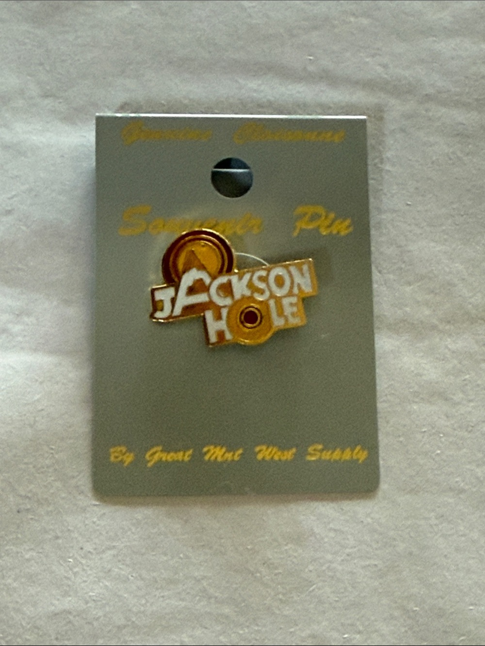 Jackson Hole Souvenir Pin - Gold & White